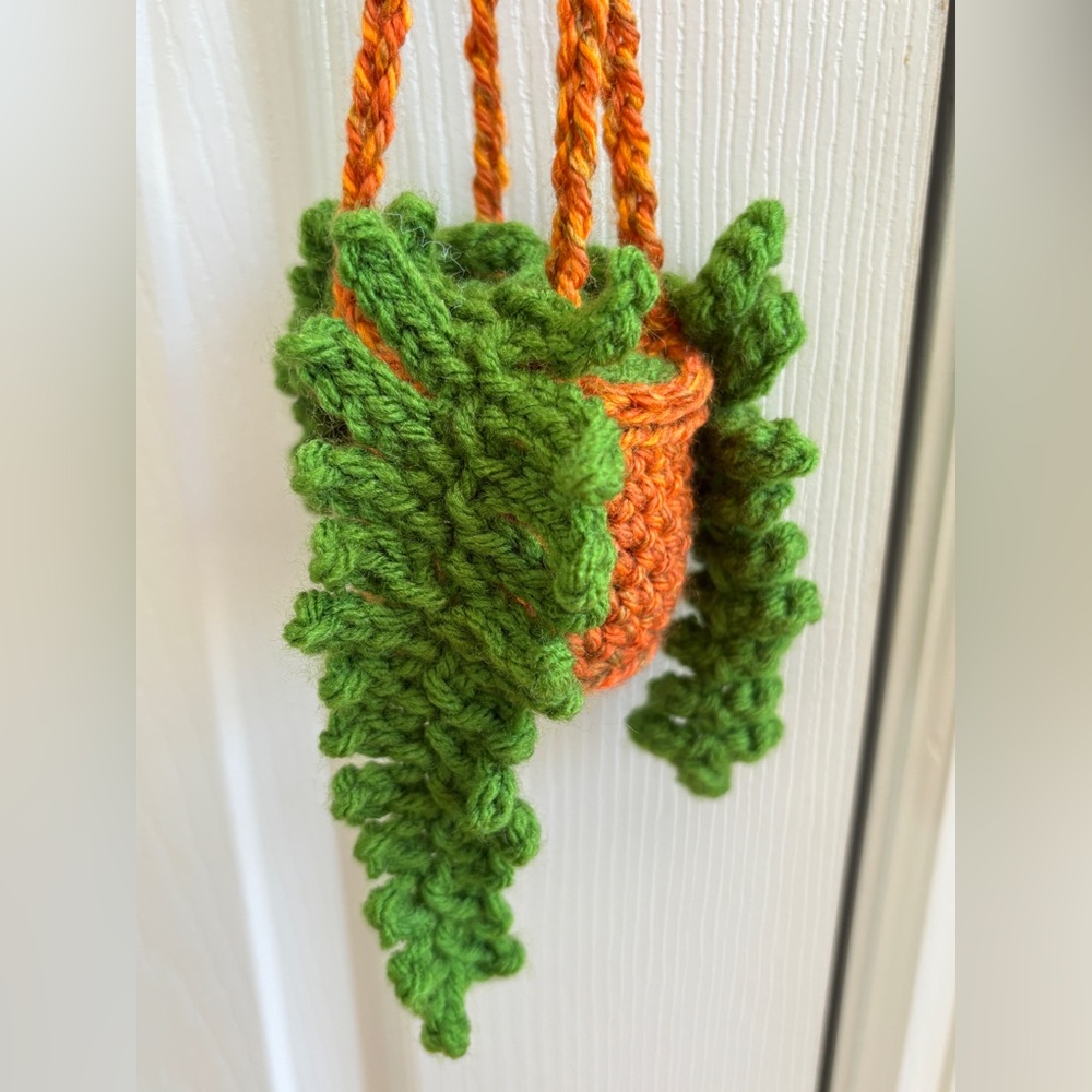 Handmade Crochet Hanging Plant Green Fern Boho Home Decor - Picture 3 of 7